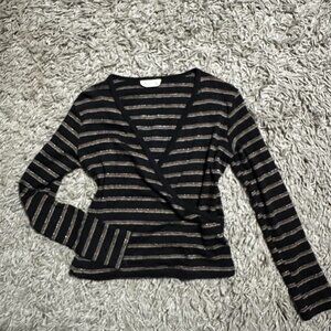 Vintage 90s Stripped Cross Over Long Sleeve Shirt Size S